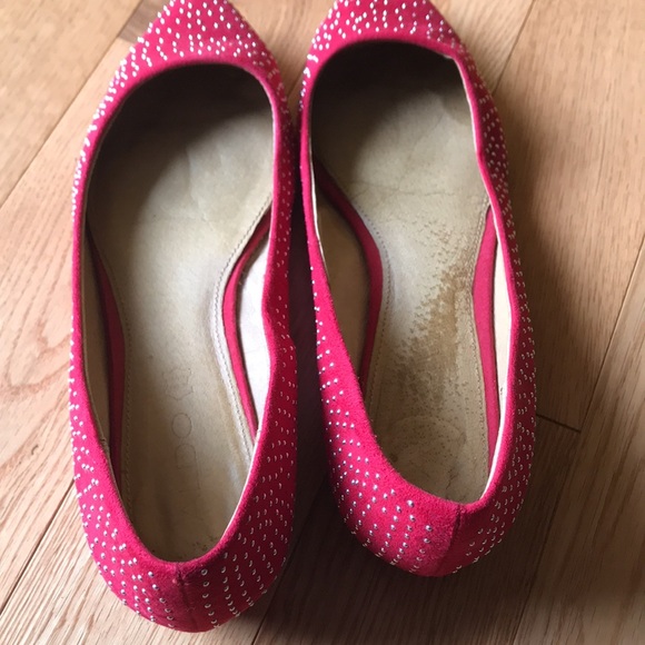 Aldo Red Suede Silver Studded Pointy Toe Flats | Size 8.5 - Picture 7 of 12